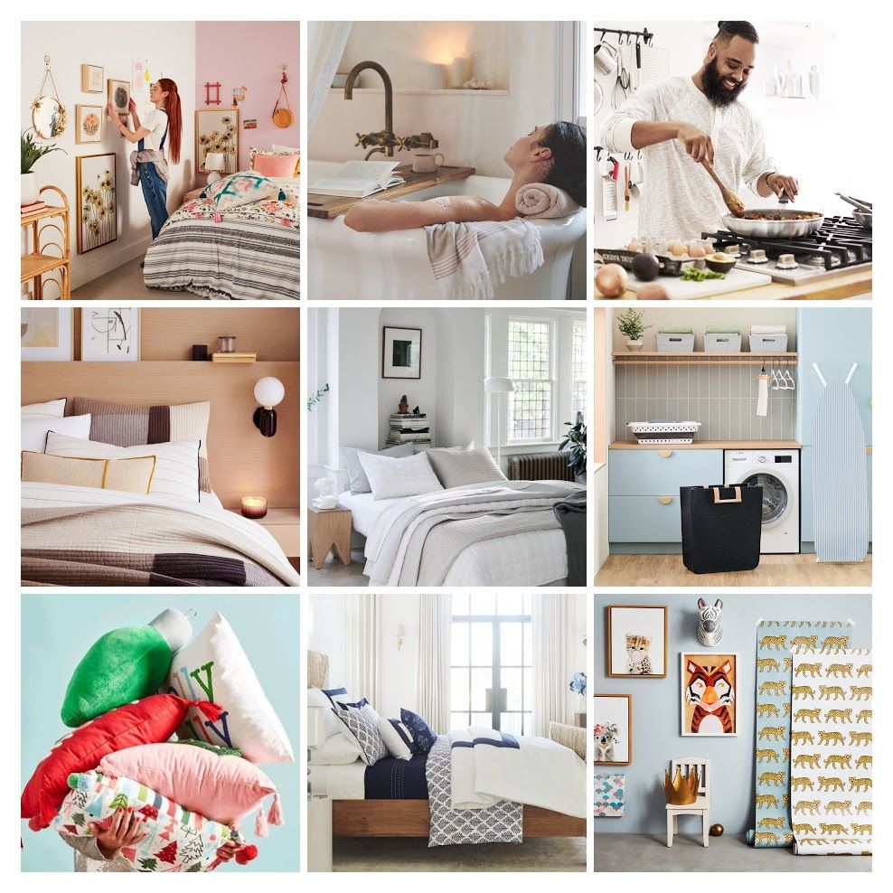 A collage of nine images showing various home goods.