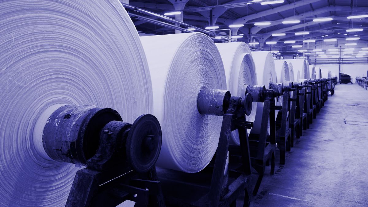 Textile rolls in a warehouse